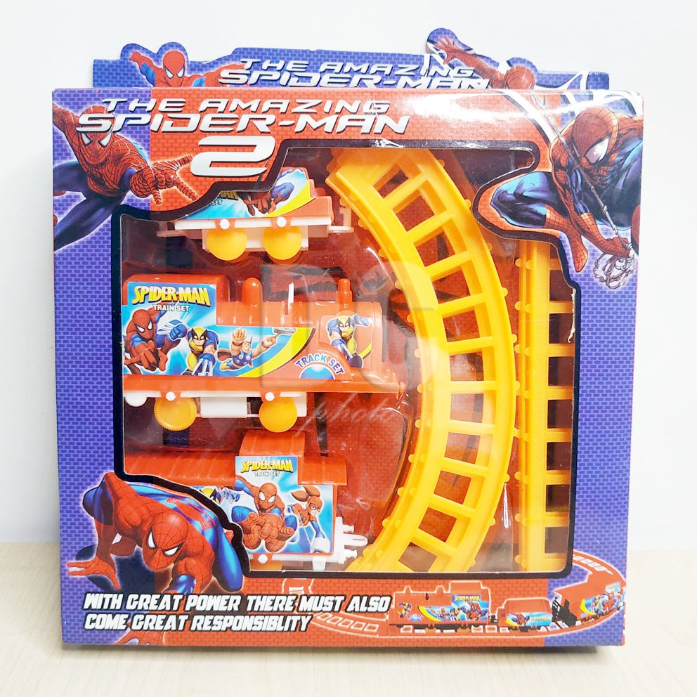 Electronic Train Set Karakter Doraemon Cars Spiderman Mainan Kereta Api Dengan Rel &amp; 3 Gerbong