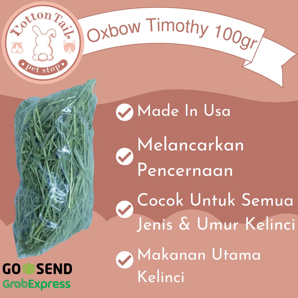 Makanan Kelinci Timothy Hay OXBOW 100gr GUINEA PIG MARMUT CHINCHILLA HAMSTER DLL