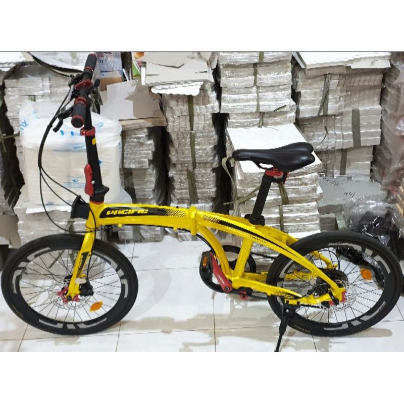 Sepeda Lipat Pacific Noris 2.3 ring 20 inch 8 SPEED SELI KUNING YELLOW PACIFIC BIKE