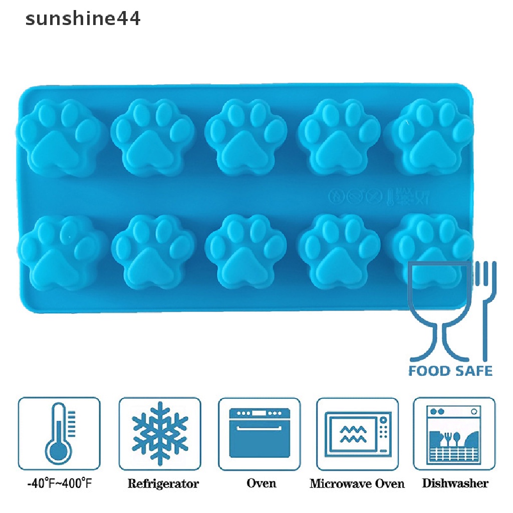 Sunshine Cetakan Kue / Biskuit / Jelly / Es Batu Bentuk Telapak Kaki Anjing / Kucing Bahan Silikon Dengan 10 Sekat