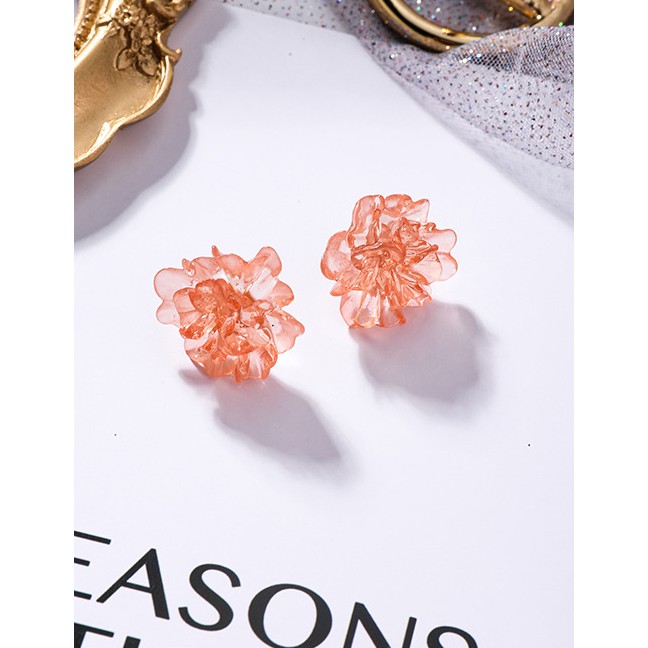 LRC Anting Tusuk Fashion 925 Silver Transparent Texture Acrylic Stereo Flower Earrings F5486X