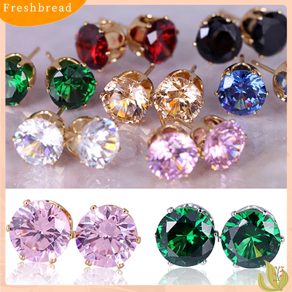 Fresh| Anting Stud Cubic Zirconia Bentuk Bulat Untuk Kencan