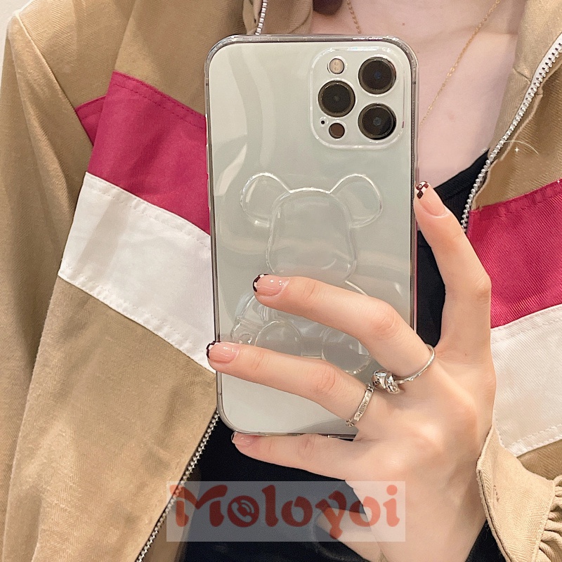 Soft Case TPU Transparan Motif Kartun Beruang 3D Untuk iPhone 11 12 13 Pro MAX 7 8 7Plus 8Plus 6 6s Plus XR 14Plus 14pro MAX X XS MAX SE 2020