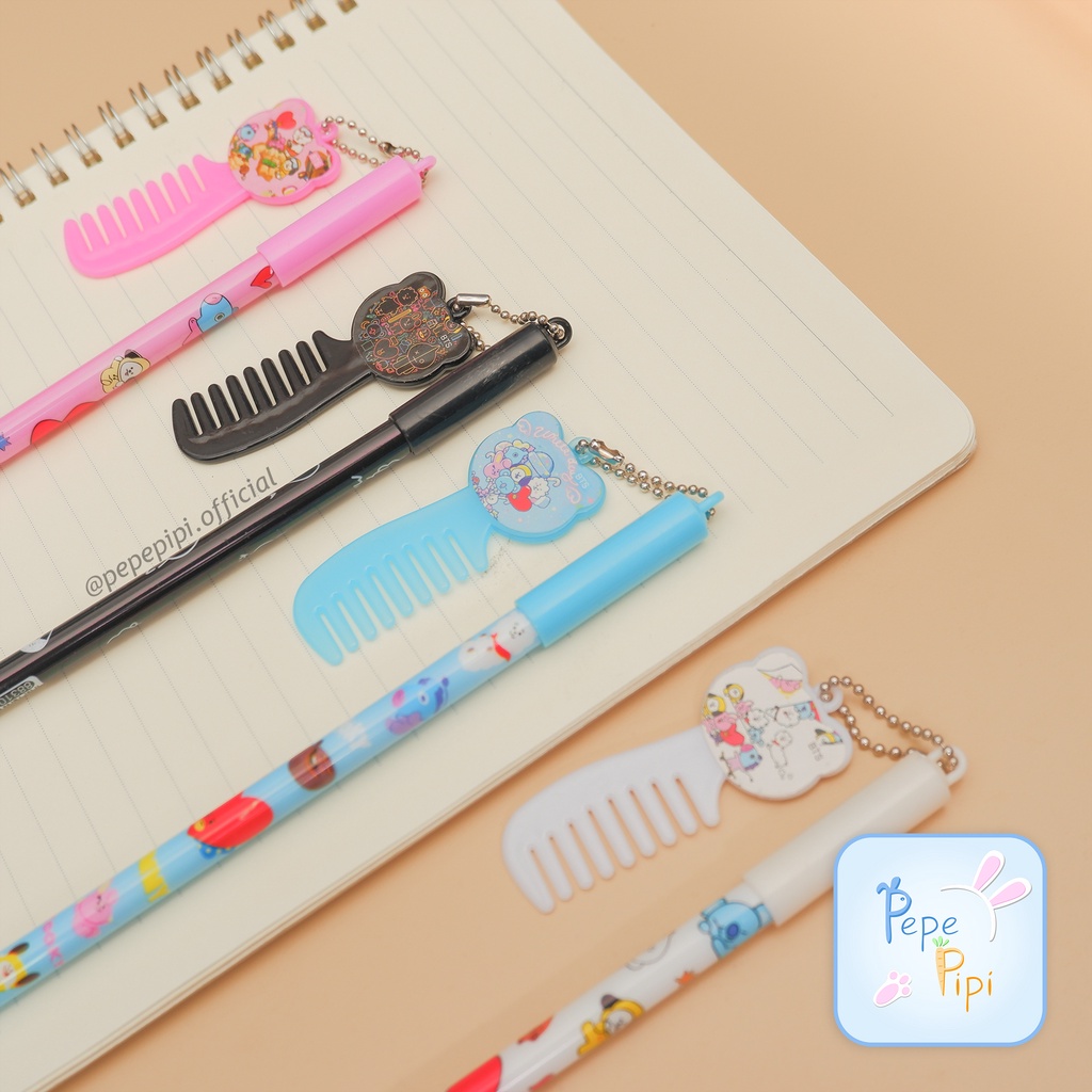 Pena Gel Sisir BT Boy Band Korea FAMILY Pen Bolpen Pulpen Gelpen Campur Karakter Army Korea