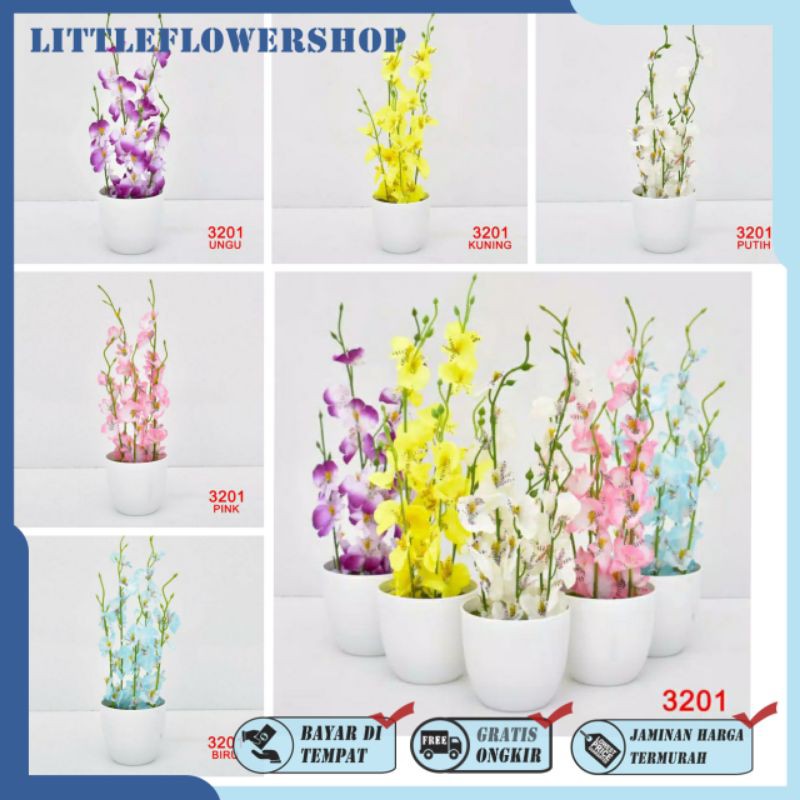 COD/BUNGA ANGGREK SET POT BUNGA HIAS ANGGREK BUNGA PLASTIK BUNGA PAJANGAN BP8833
