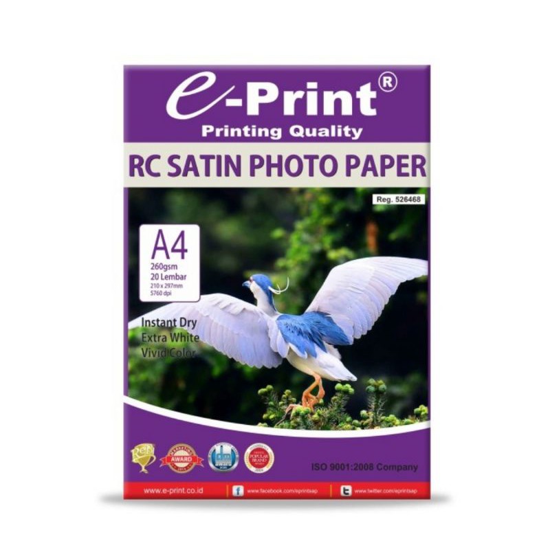 

Kertas foto E-print RC satin 260 GSM A4 isi 20 lembar/photo paper silky satin kulit jeruk