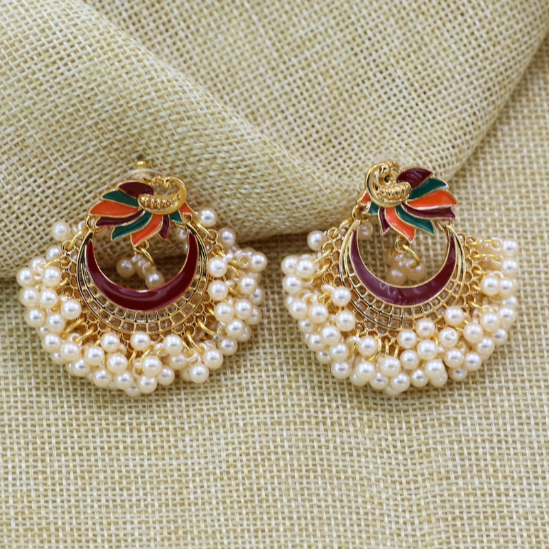 SIY  Bollywood Ethnic Bridal Bride Kundan Earrings Peacock Pearls Jhumka Jhumki Indian Bahubali Drop Earrings Fashion Jewelry