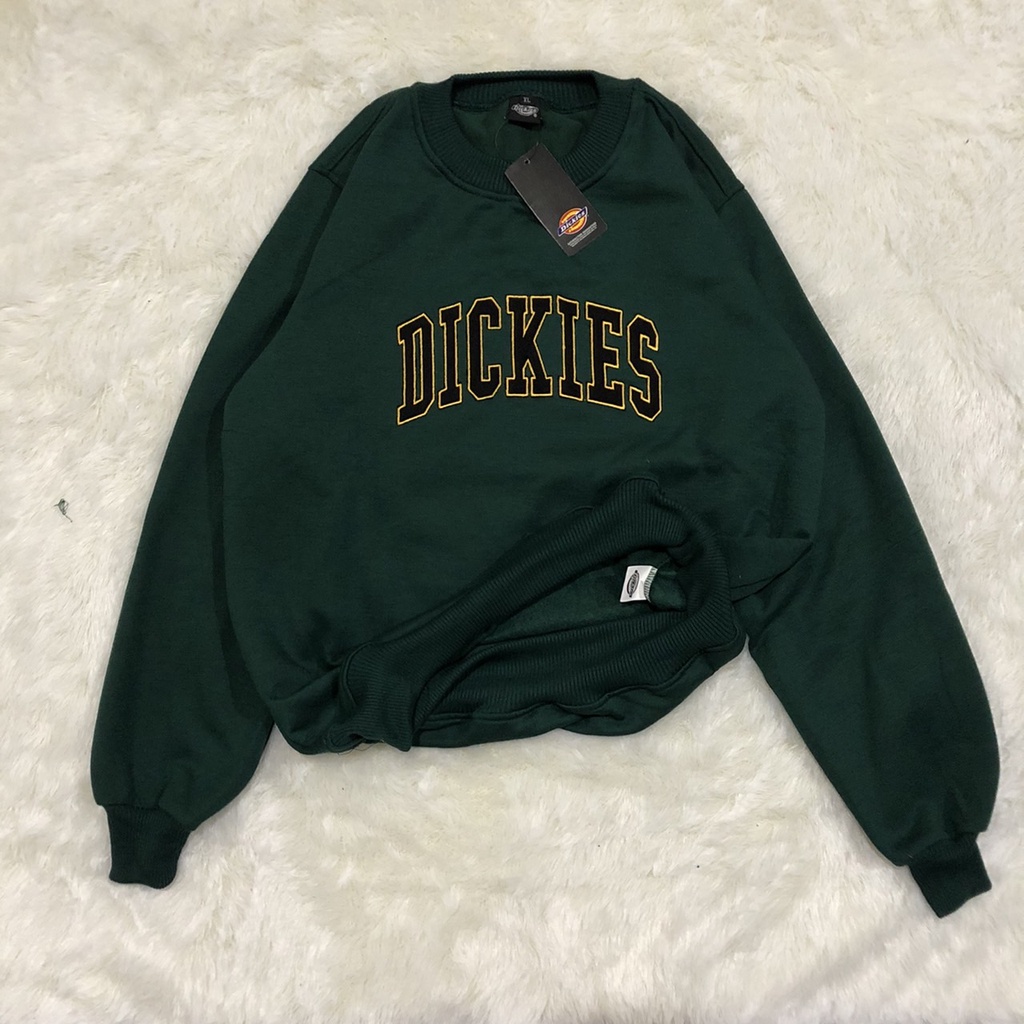 sweater  creawneck dickies hijau botol/sweater distro pria dan wanita/sweater premium Quality/bisa bayar di tempat