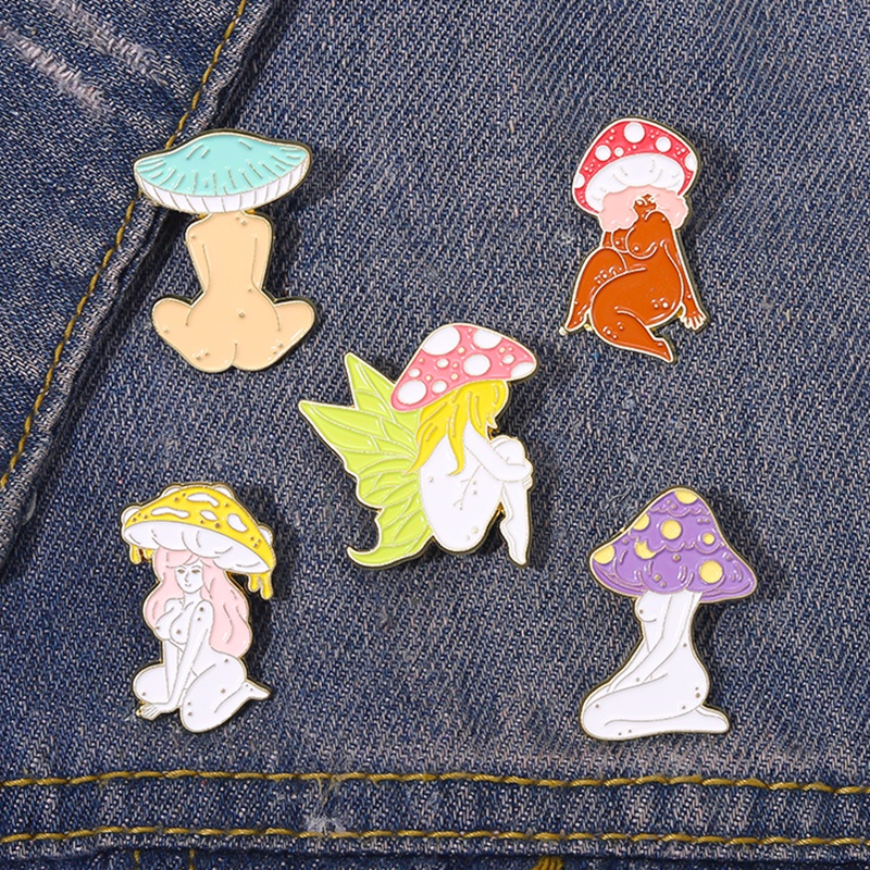Bros Pin Enamel Desain Kartun Jamur Pasang Tas Ransel