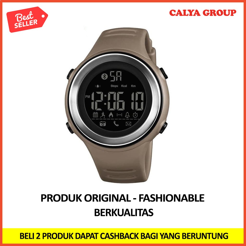 JAM TANGAN COWOK PRIA KUALITAS ORIGINAL SKMEI SPORT 1396 BLUETOOTH SMARTWATCH BROWN ELEGAN KEREN ORI