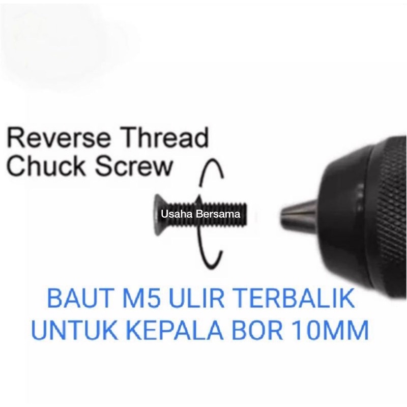 Baut Pengunci Kepala Bor Chuck 10mm Ulir Terbalik