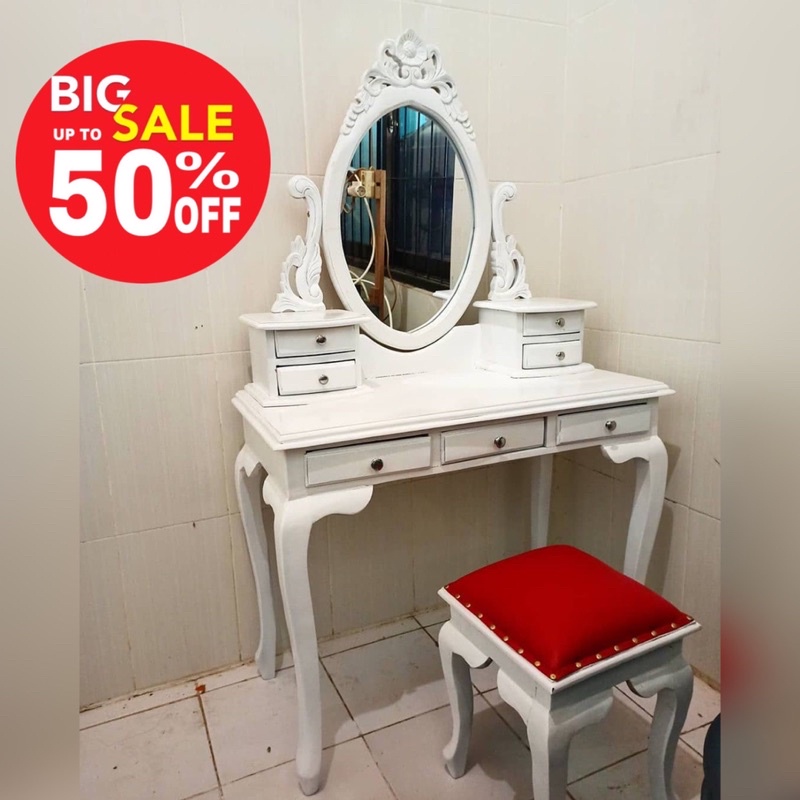 Meja Rias Putih Jati Jepara Kualitas Premium Harga Termurah - Meja Rias Kayu Jati - Meja Rias Murah