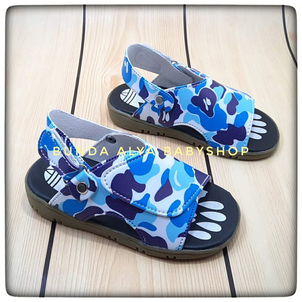 Sendal Anak Laki Laki Usia 6 Bulan 1 Tahun Size 22 - 23 - Sepatu Sandal Anak Laki Alas Karet Anti Licin Loreng BIRU