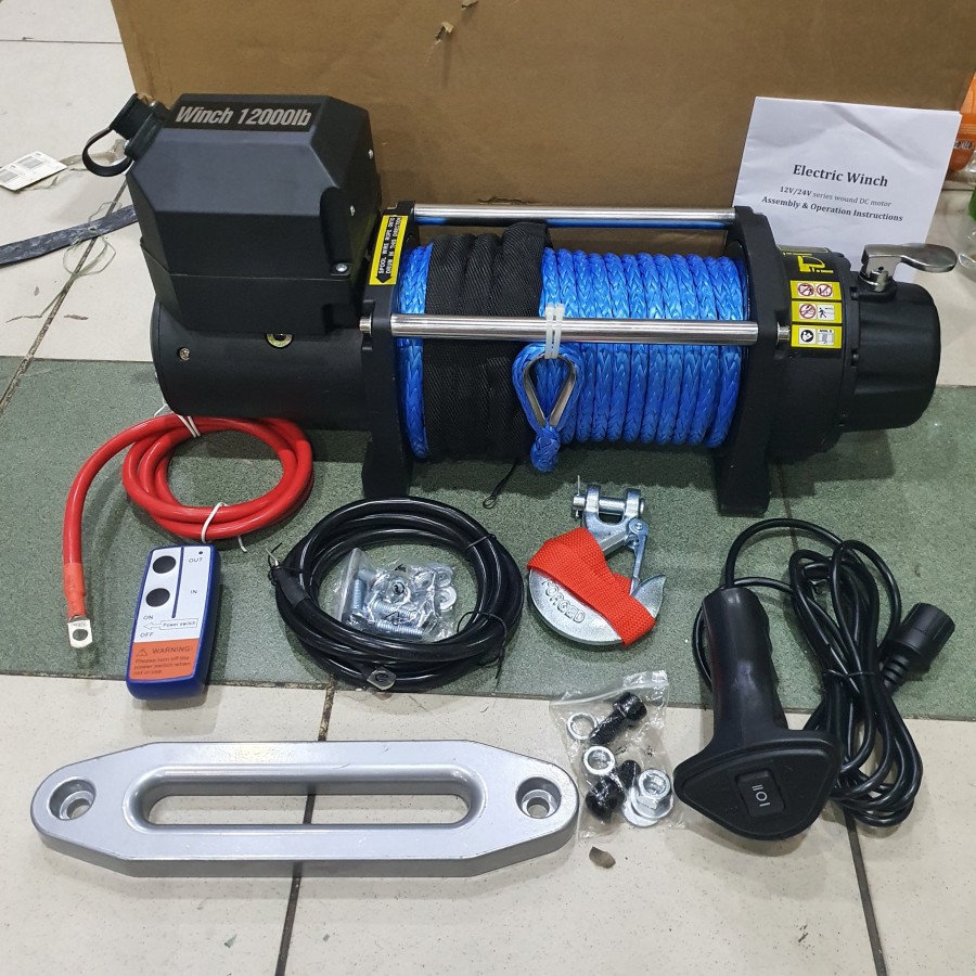 ELECTRIC WINCH HOIST 12000 LBS SYNTHETIC PLASMA ROPE 6000 KG 12 VOLT