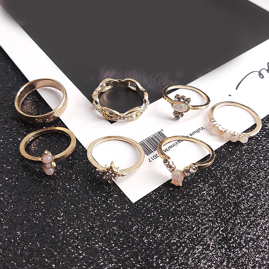 Hu Hu Hu Hu Hu Alat Bantu Pasang Kacamata♡ 17pcs Cincin Knuckle Bahan Alloy Desain Ukiran Hias Permata Imitasi Gaya Unikbohoetnik Untuk Wanita