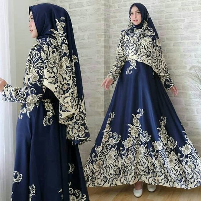pakaian Gaun muslim ibu islami vbn SYARI SHOFIYA NAVY /baju wanita syari hijab muslim untuk pesta ke