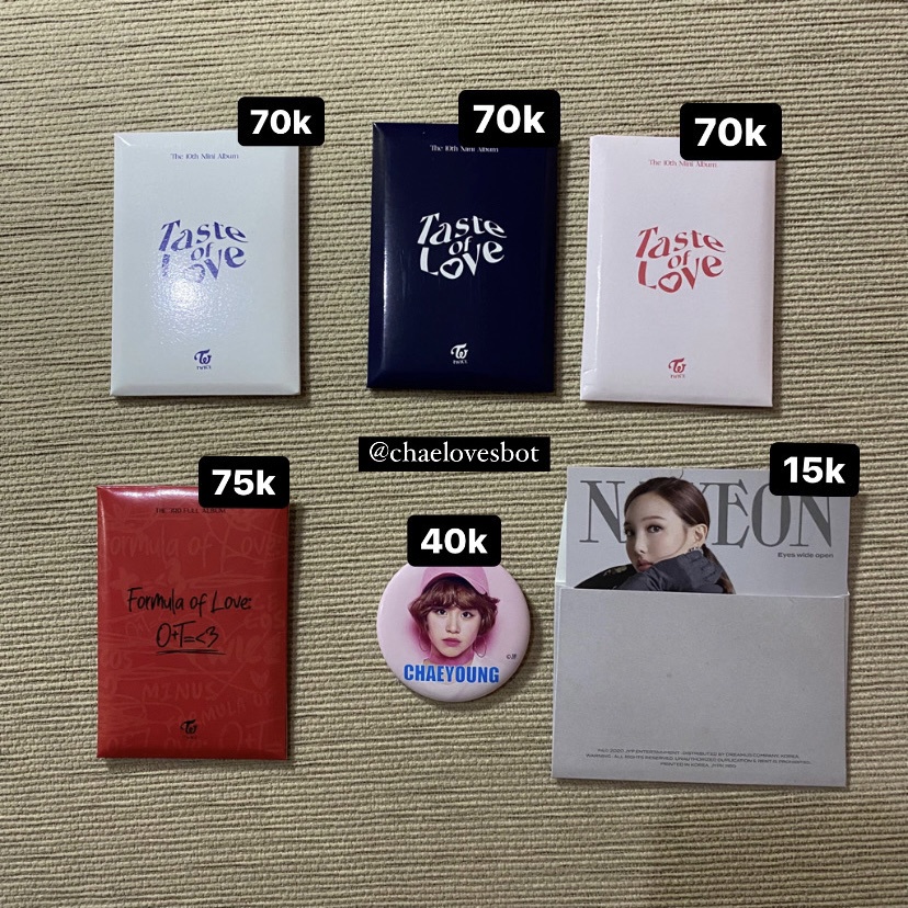 TWICE photocard pob Taste of Love Formula of Love tol fol #Twice3 badge Chaeyoung Eyes Wide open mes