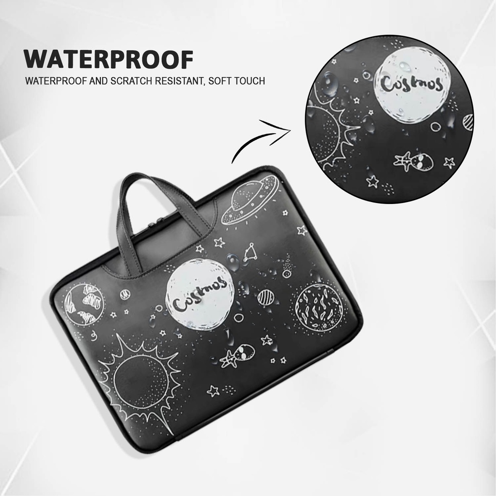 Sleeve Pouch Sarung Tas Bag Case Ipad Tab Tablet Macbook Air Pro Laptop Asus Acer Lenovo HP Huawei 11 12 13 14 15 inch Motif Gambar Kartun Cartoon Space Cosmos Astronot Warna Hitam Black Cute Murah Korean Model Jinjing Tali Strap Waterproof Tahan Air