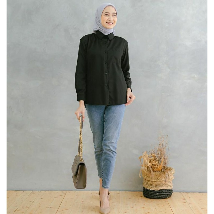 Kemeja Basic Toyobo Wanita Polos Lengan Panjang Model Terbaru  kekinian-2