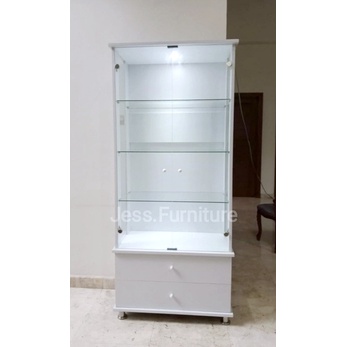 Lemari Pajangan kaca 2Pintu + Lampu , Lemari Kaca Minimalis / Lemari Tas 2Pintu , Lemari Kaca 2Pintu