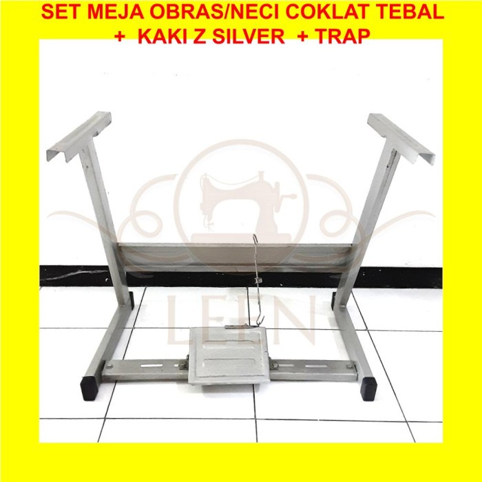 SET Meja Coklat TEBAL + Kaki Z SILVER Mesin Jahit Obras / Neci LEEN