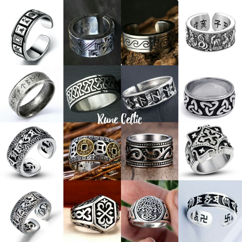 Cincin pria tengkorak rune celtic punk style men ring skull simple origin series