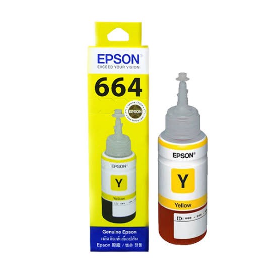 Epson Ink Bottles T664 Colour Yellow | 664 Tinta Botol Printer Warna Kuning Untuk Printer Epson Seri L210, L200, L110, L100, L220, L300, L310, L350, L355, L360, L365, L380, L385, L1300, L1455 -Geniune Product