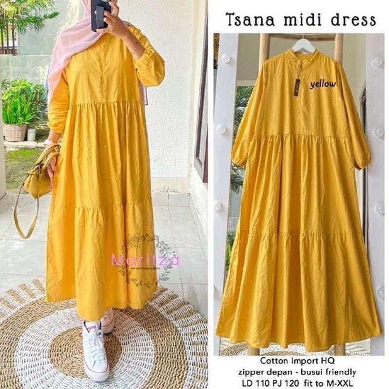 Midi Dress Katun. Fashion Muslim. Pakaian Wanita.  Midi Tunik. Tsana Midi Dress