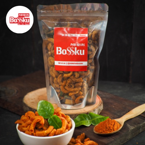 

Makaroni Pipa Pedas kemasan Pouch | MAKARONI BOSSKU