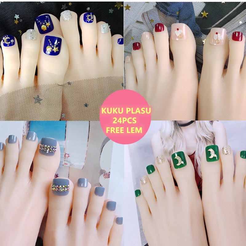 【 COD 】Kuku Kaki palsu 24/pcs set Fashion Acylic Nail free lem2g