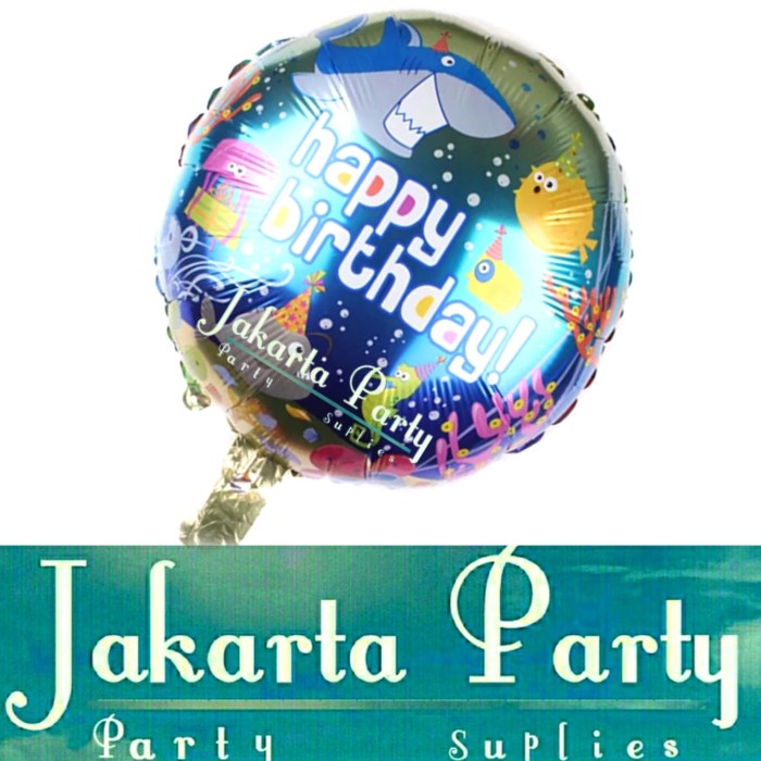 Balon Bulat HBD Motif Ikan / Balon Karakter Hewan / Balon Animal