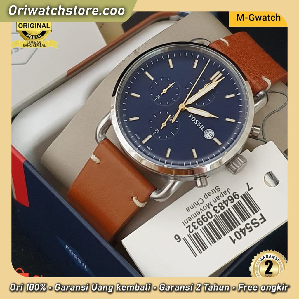 TERLARIS FOSSIL FS5401 JAM TANGAN PRIA FOSSIL ORI BATERAI STRAP LEATHER SIZE 42 MM