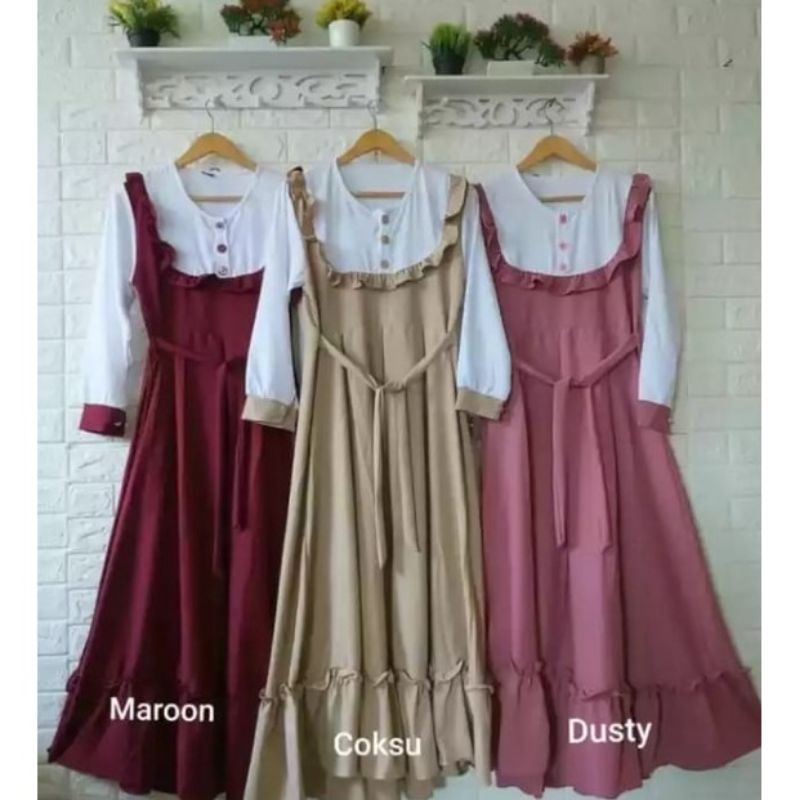 Baju gamis rompi premium terbaru / ambrosia set / gamis wanita / baju gamis polos / gamis remaja / g