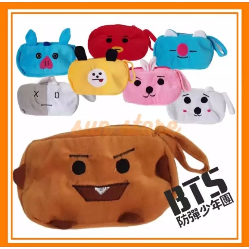 DOMPET VELBOA KARAKTER BTS 21 1 Resleting / DOMPET KARAKTER ANAK / TEMPAT MAKEUP / TEMPAT PENSIL KAR