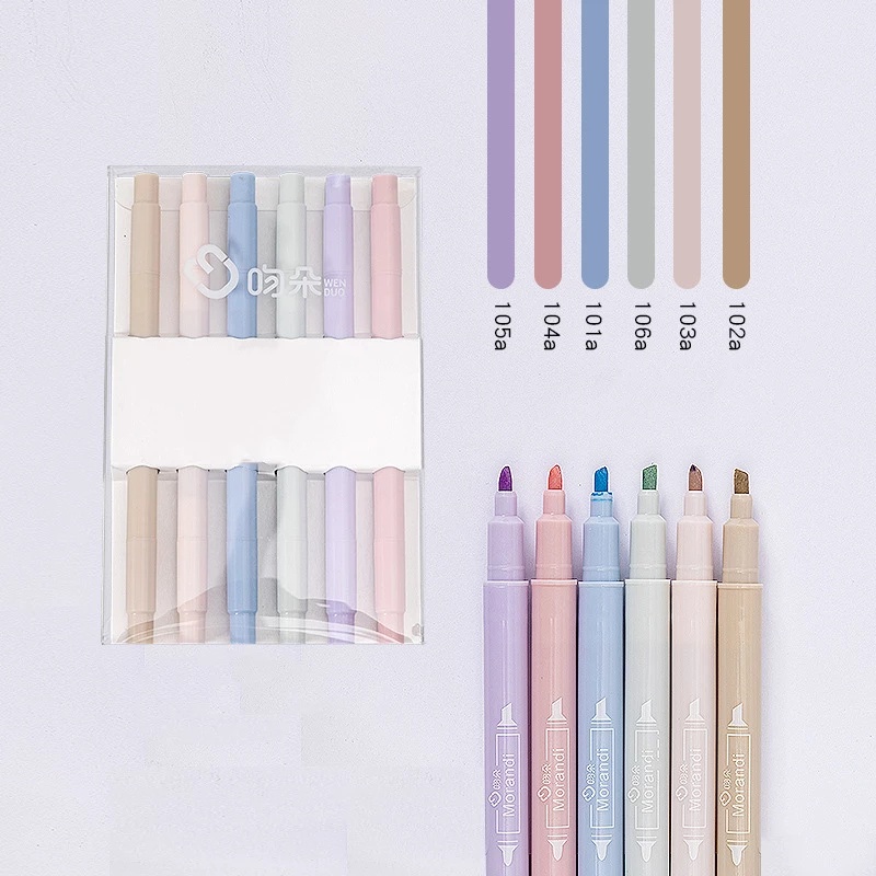 6pcs / Set Spidol Highlighter Kepala Ganda Warna Morandi Untuk Stationery Sekolah / Kantor