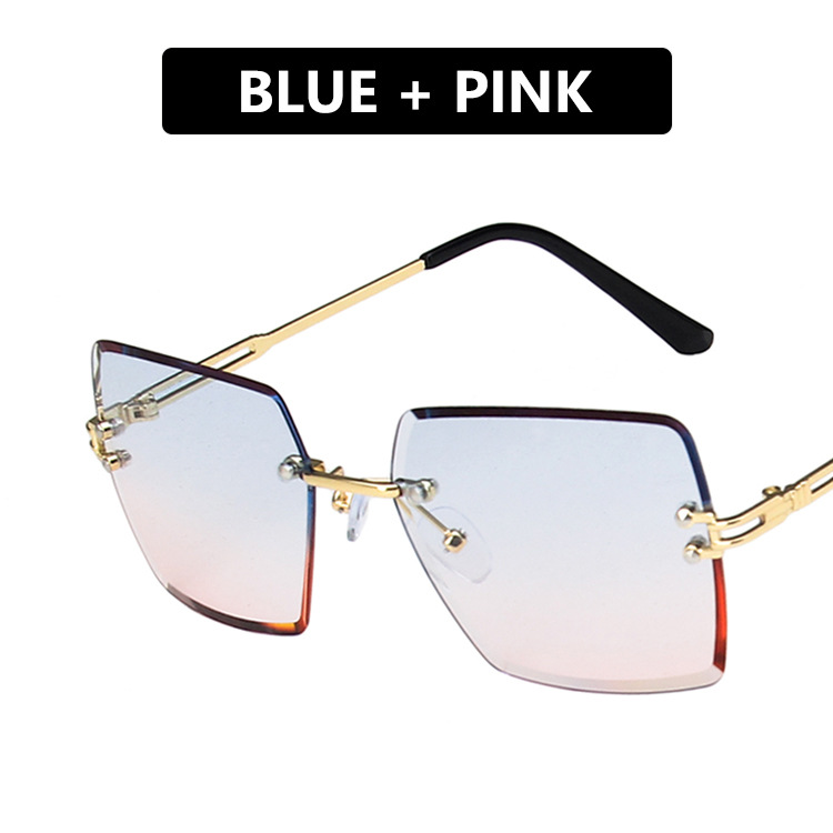【TERSEDIA & COD】Kacamata Hitam Wanita Korea Gaya Oversized KACA MATA Frameless Cewek Sunglasses for Women-C7 BLUE PINK