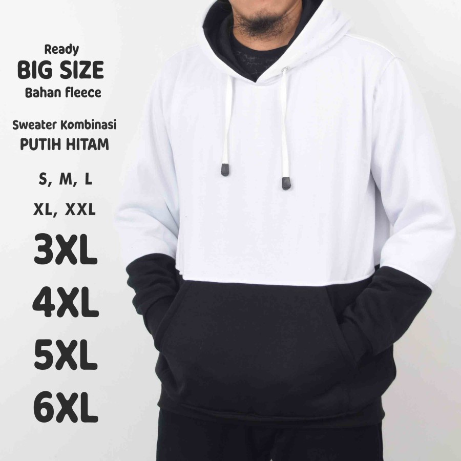 Jaket Hoodie Kombinasi Putih Hitam Big Size Jumbo