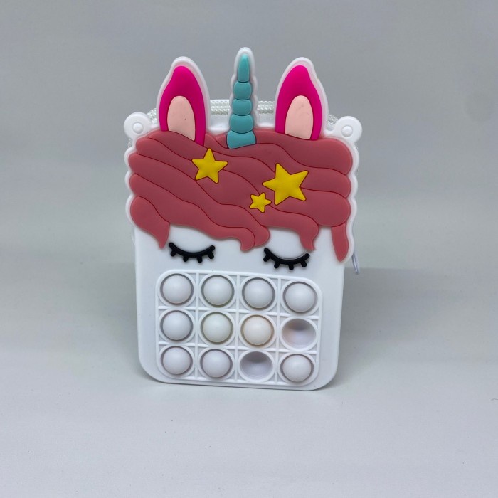(PROMO) Pop It Unicorn Wallet Cross Bag Mini Tas Anak Unicorn Dompet Rainbow - Putih