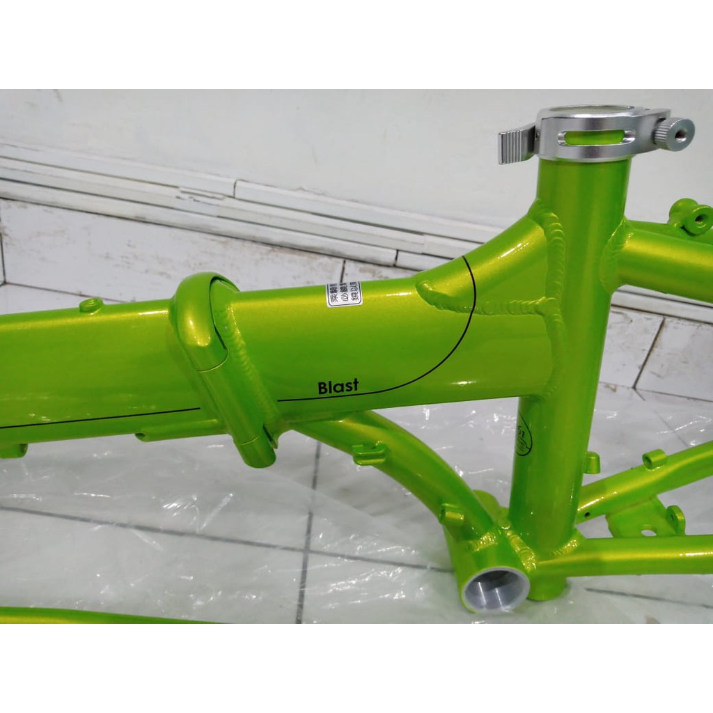 Frame Set &amp; Handle Post HP FNHON BLAST Hijau Discbrake 20 inch Db Sepeda Mangga Muda Alloy Disk