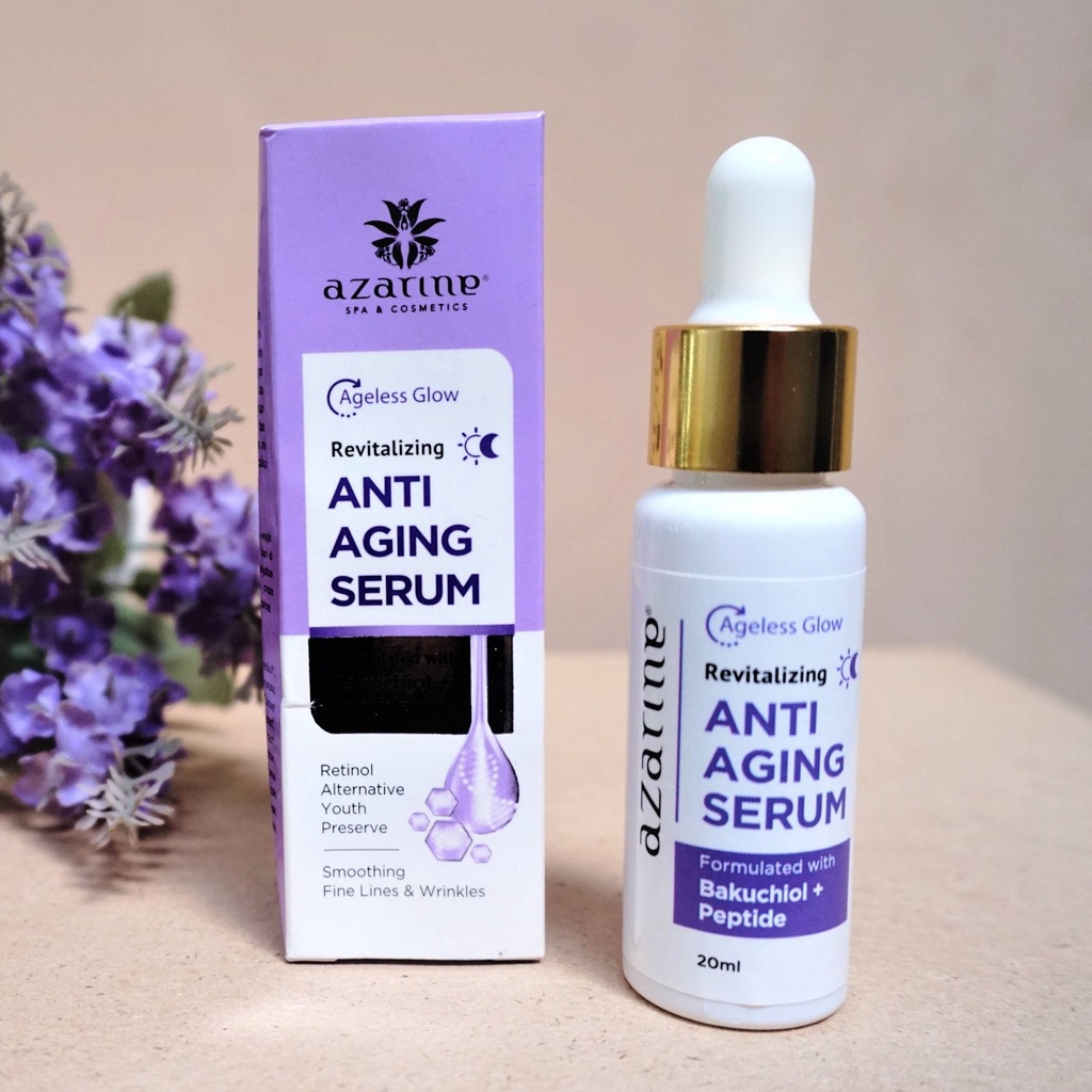 Azarine Revitalizing ANTI AGING SERUM 20 ml - Mengandung Bakchiol, Hyaluronic Acid &amp; Peptide - Kemasan Ungu Mengandung Hyaluronic Acid Azzarine Azarin Azzarin  Anti Wrinkles