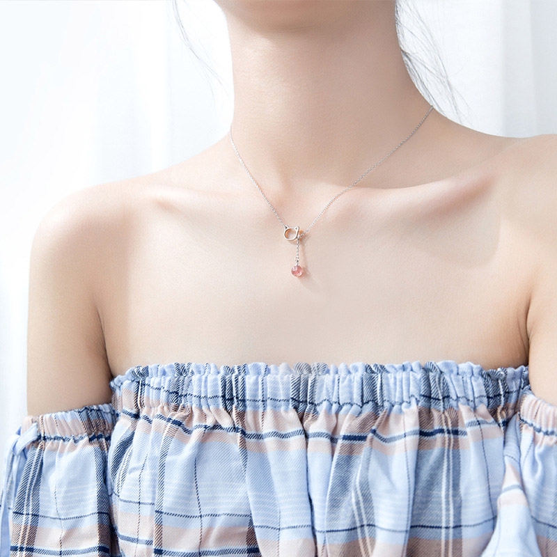 Kalung Liontin Necklace Cute Hollow Cat Pink Crystal Bead Choker Neclaces Women Girls Jewelry