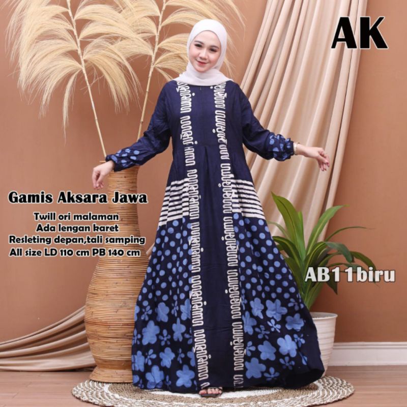 Gamis batik twill ori - gamis twill aksara Jawa - gamis busui