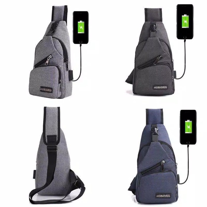 Travelmate Tas selempang USB / sling bag / travel usb charger / cross body pack Slempang bahu canvas
