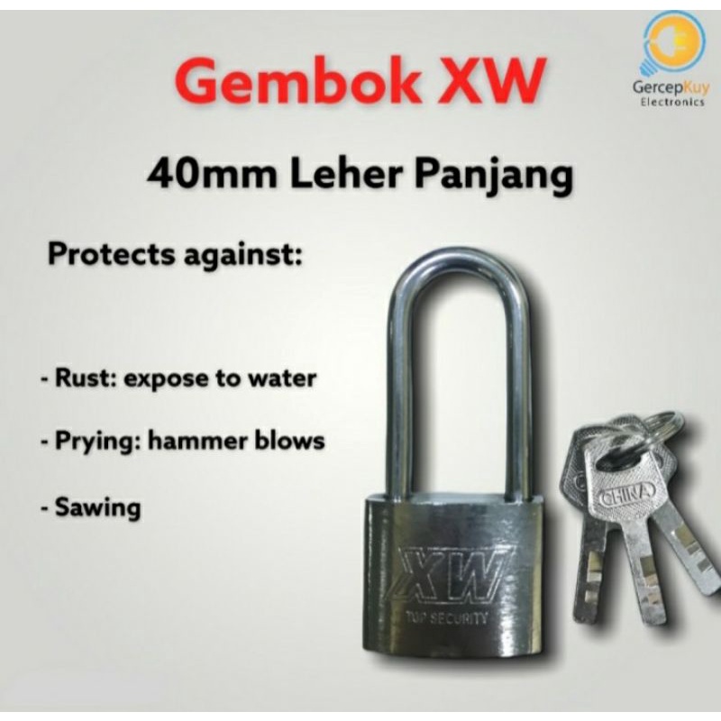 Gembok XW 40mm Leher Panjang + 3 Kunci