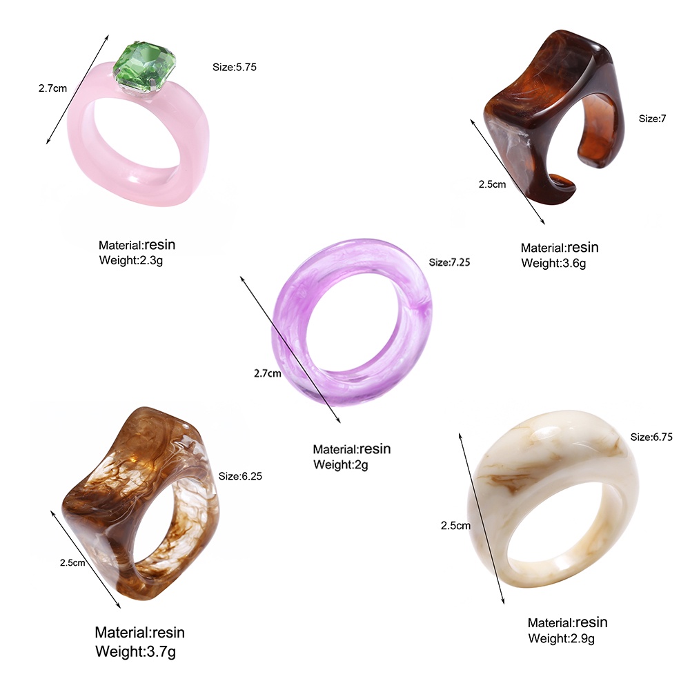 Cincin set 3Pcs / Set Cincin Resin Akrilik Transparan Tidak Teratur Warna-Warni Untuk Wanita Dalika