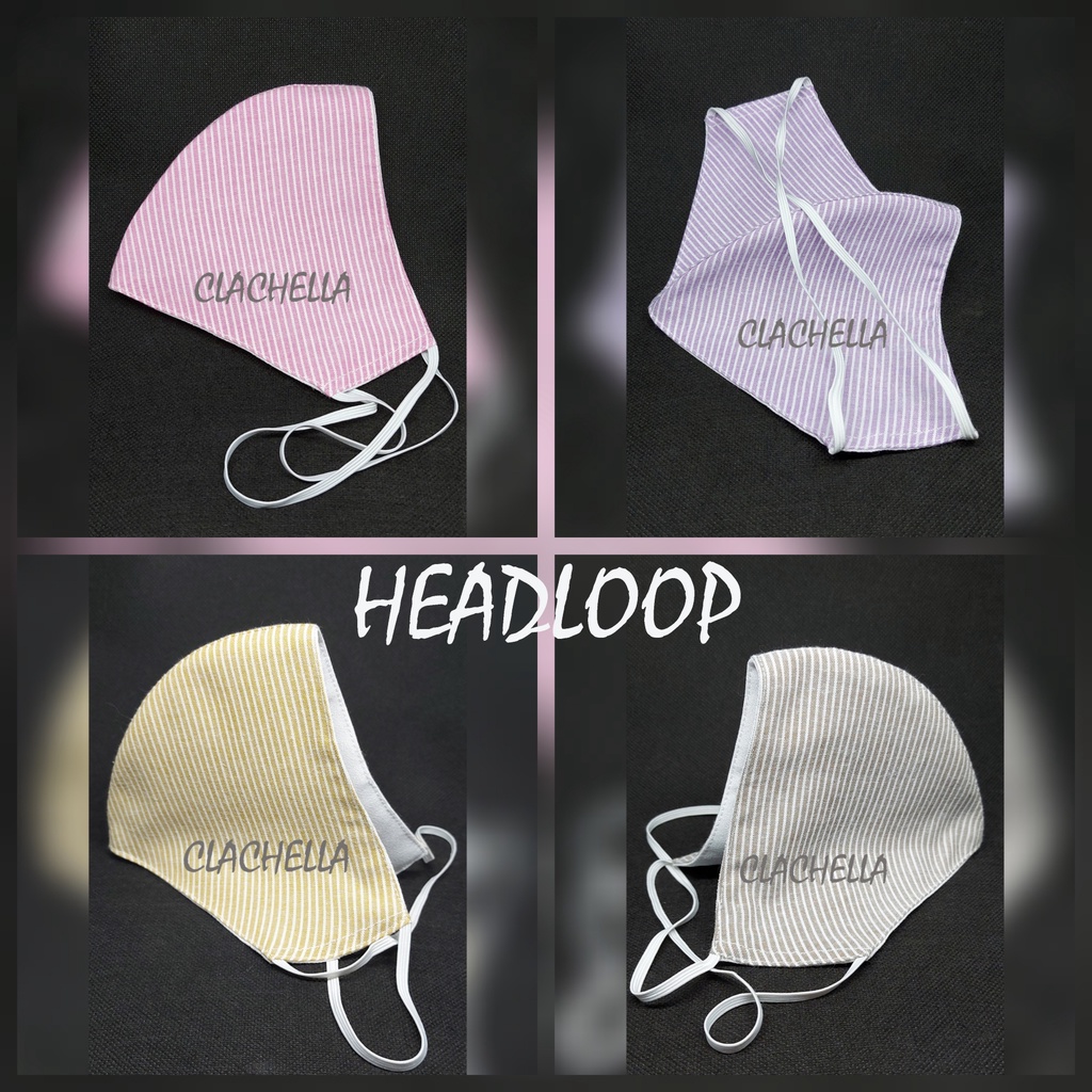 Clachella Masker Kain 3 Lapis Motif Garis, Masker Headloop (Hijab) &amp; Earloop