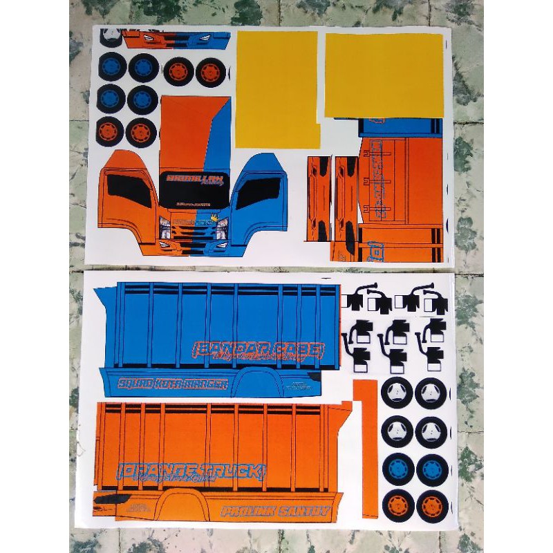 Lembaran PaperCraft Truk Oleng Orange Truck Cabe Giga Skala 1:20