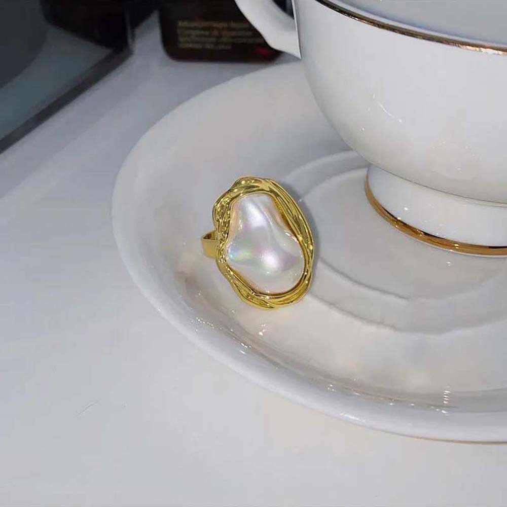 Cincin Model Terbuka Aksen Mutiara Buatan Warna-Warni Gaya Korea Untuk Wanita