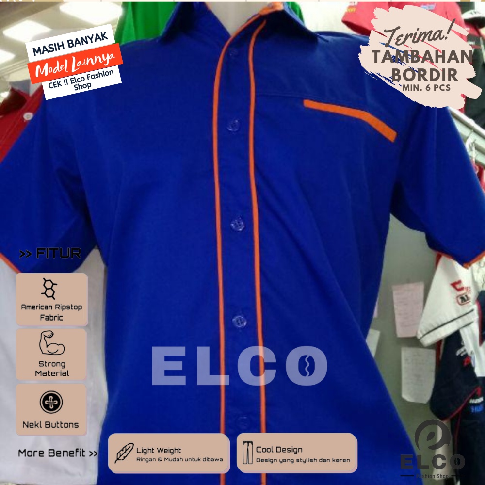 Baju seragam kerja biru orange list 02 kemeja lengan pendek baju pdh seragam kantor kemeja kombinasi