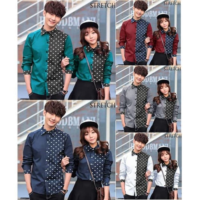 Kemeja Couple Aldo Polka / Hem Katun Pasangan Kembar - Hijau Tosca Top Quality